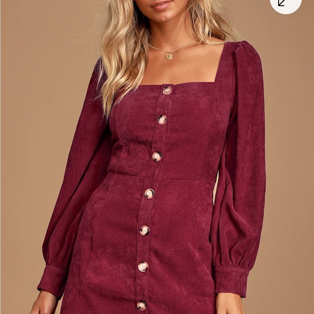 Lulu's Burgundy Corduroy Long Sleeve Mini Dress
